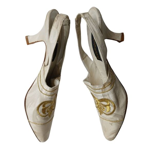 Vintage Black Label Donna Karan Italian Coll. Gold Slip On Mules - Picture 6 of 13